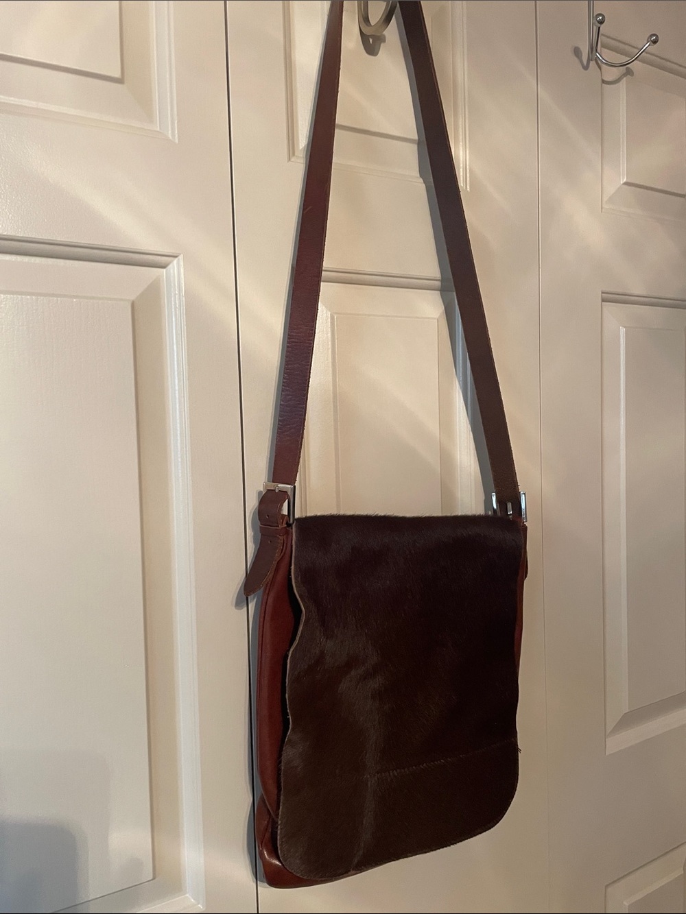 Women's Brown Leather and Haircalf Crossbody Bag